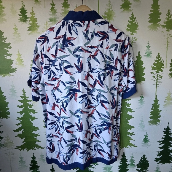 Cubavera Button-Front Watercolor Leaf Print Camp Shirt - Picture 2 of 9